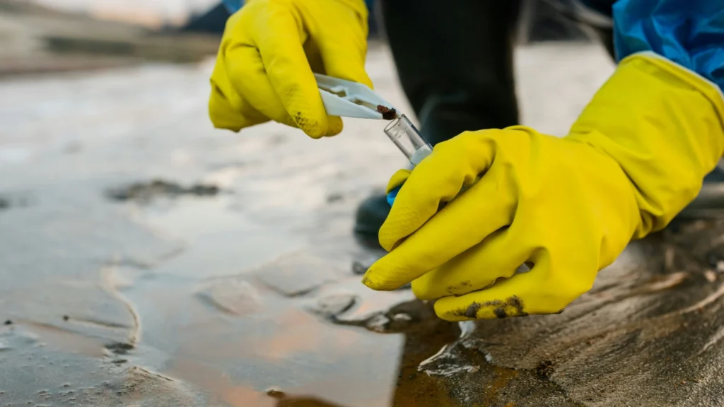 environmental scientist collecting soil samples