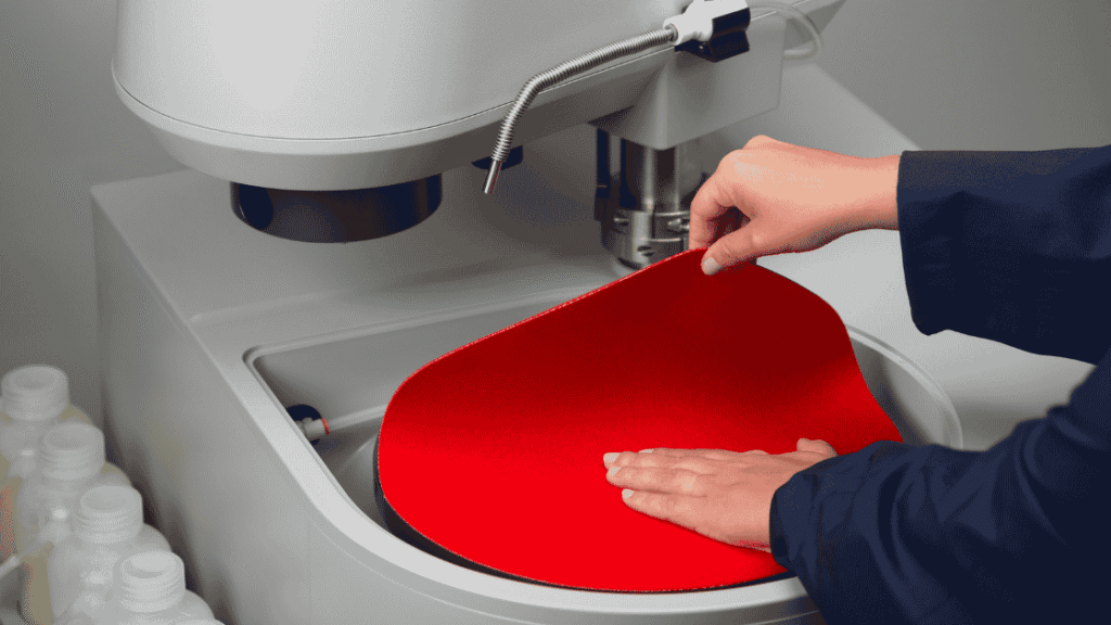 Person placing polishing cloth onto the wheel