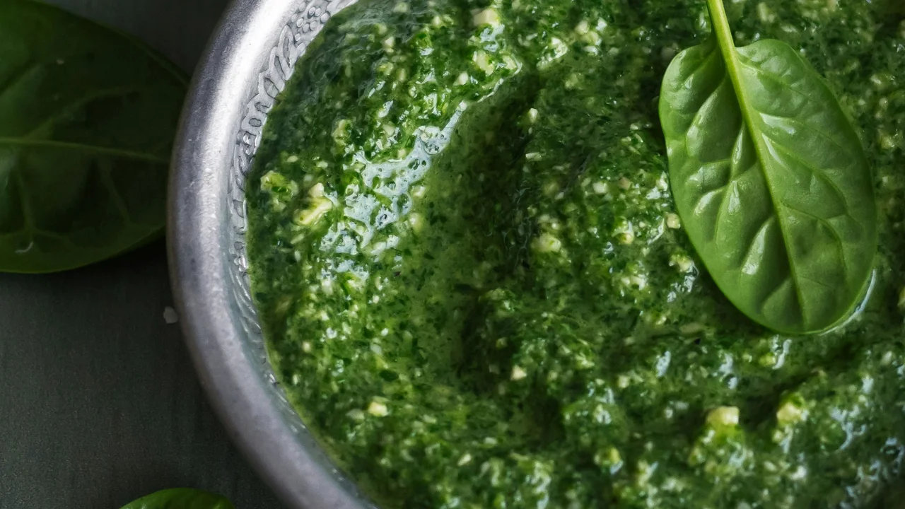 Bowl of basil pesto