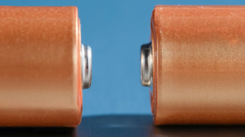battery terminals pointing toward one another