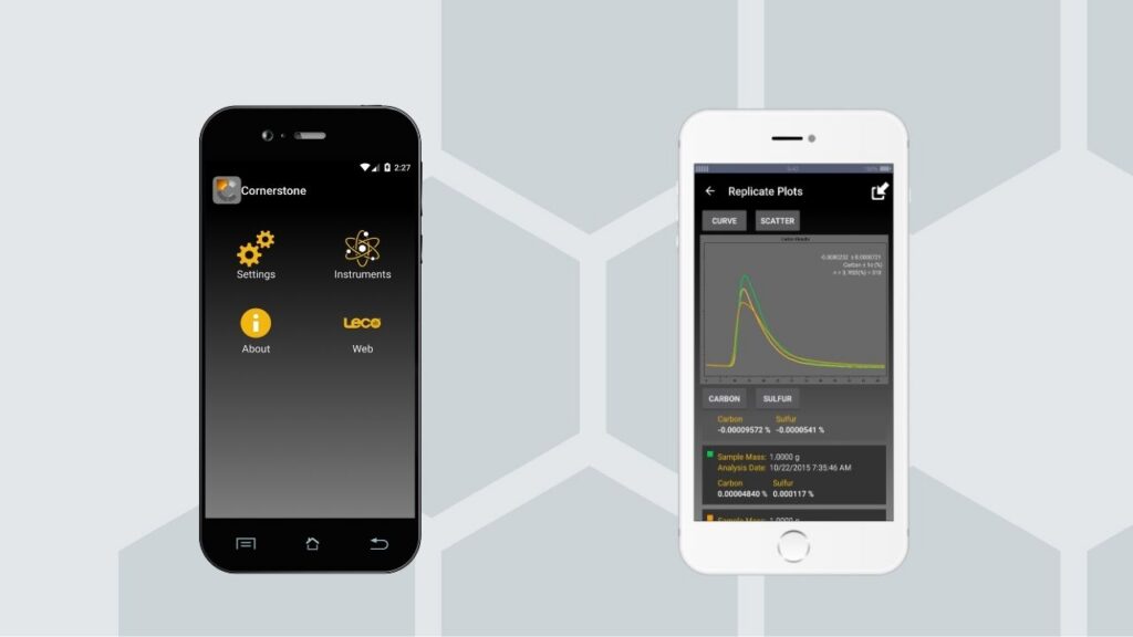 Two mobile phones with Cornerstone Mobile version showing by LECO