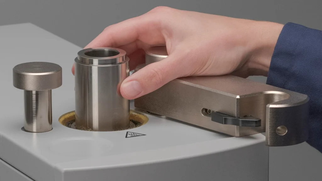 metallographer removing mounting sleeve