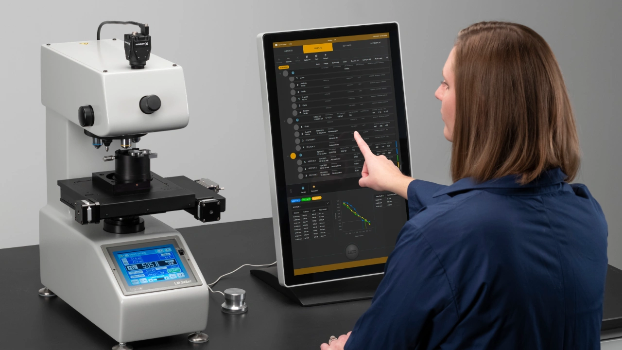 metallurgist using AMH55 for automated hardness testing